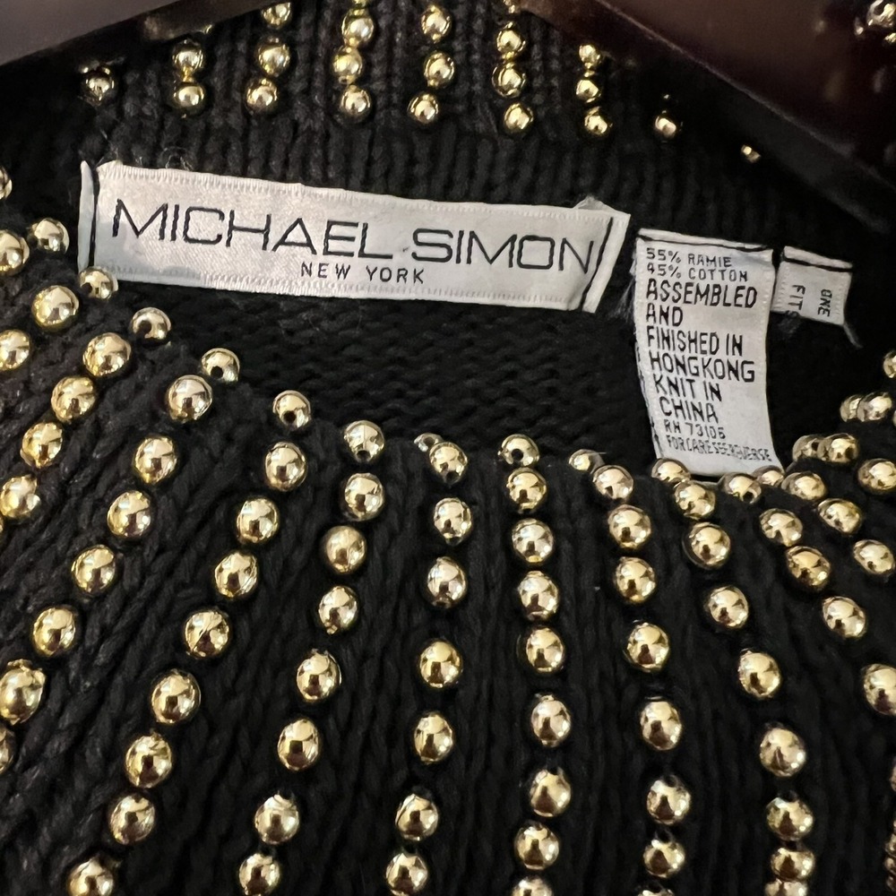 Michael Simon Sweater Womens One Size Black Excellent Gold Beaded Cowl Neck - Picture 3 of 7